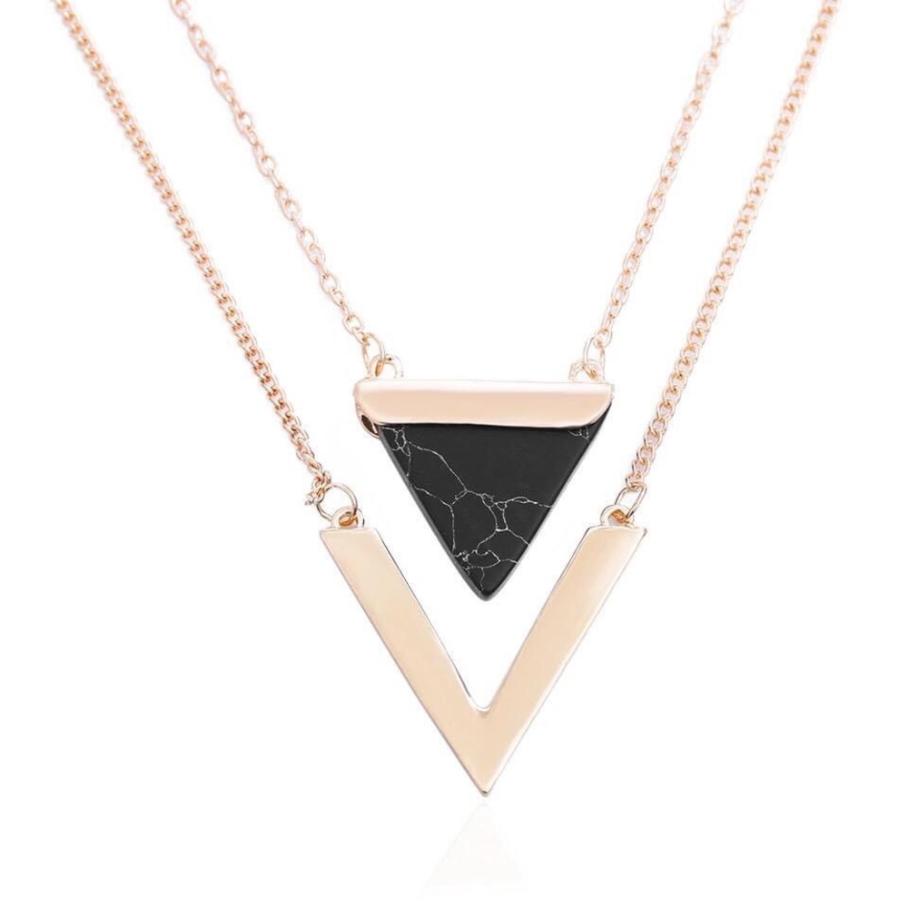 Black and White Marble Triangle Double Necklace